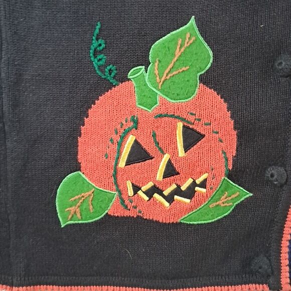Vtg Terazzo Halloween Ugly Button Sweater Cardigan Owl Cat Ghost  Granny Core - Picture 7 of 9